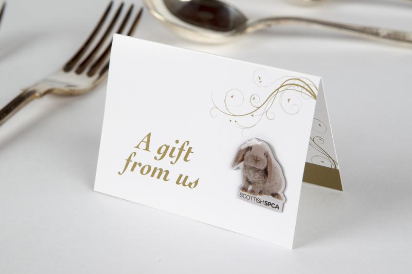 Rabbit gold wedding favours card