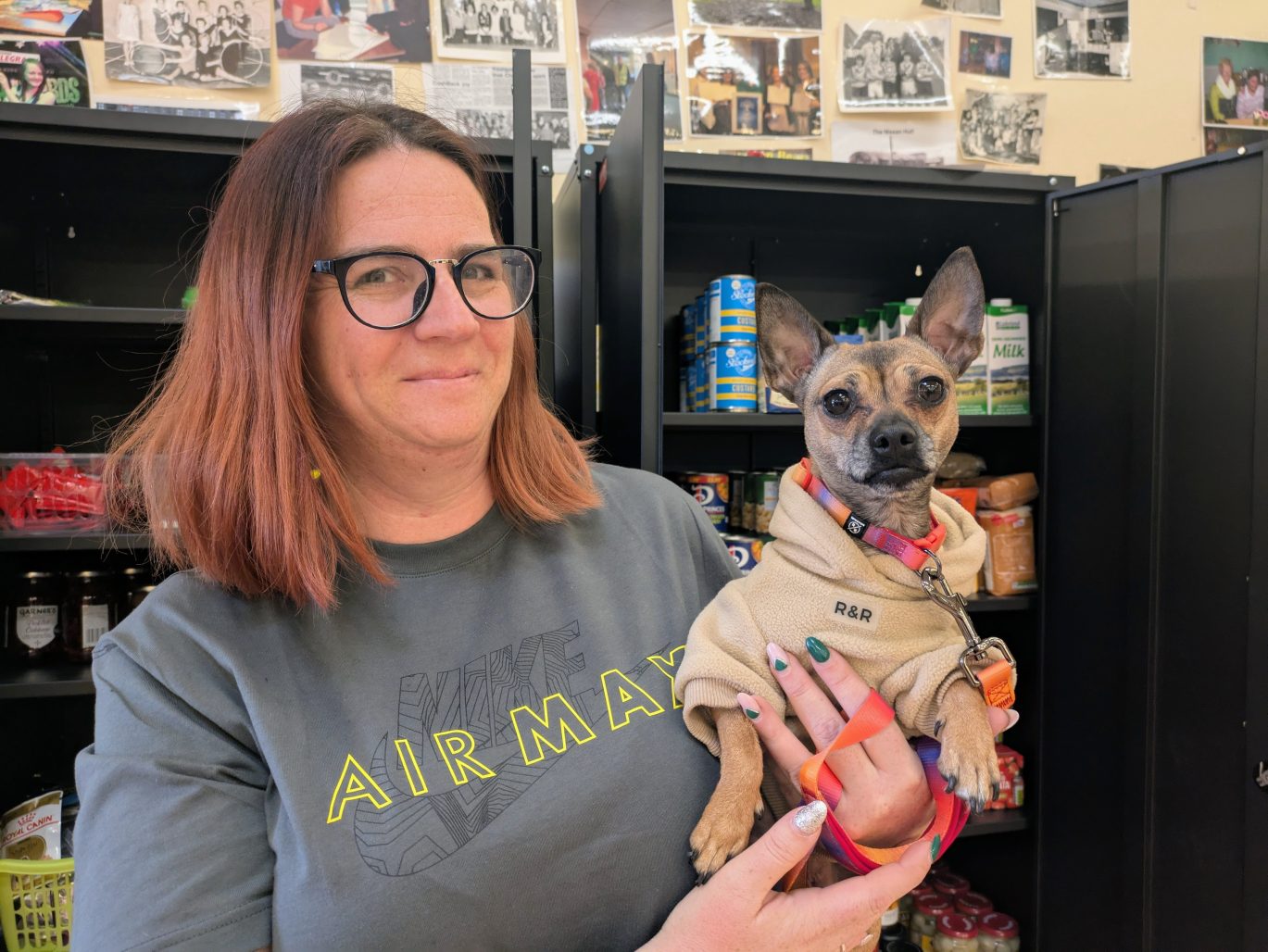 Melanie and her dog Nala at the food bank